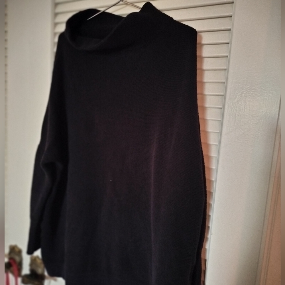 Free People Textured Funnel Neck Sweatshirt Black Oversized Size Small